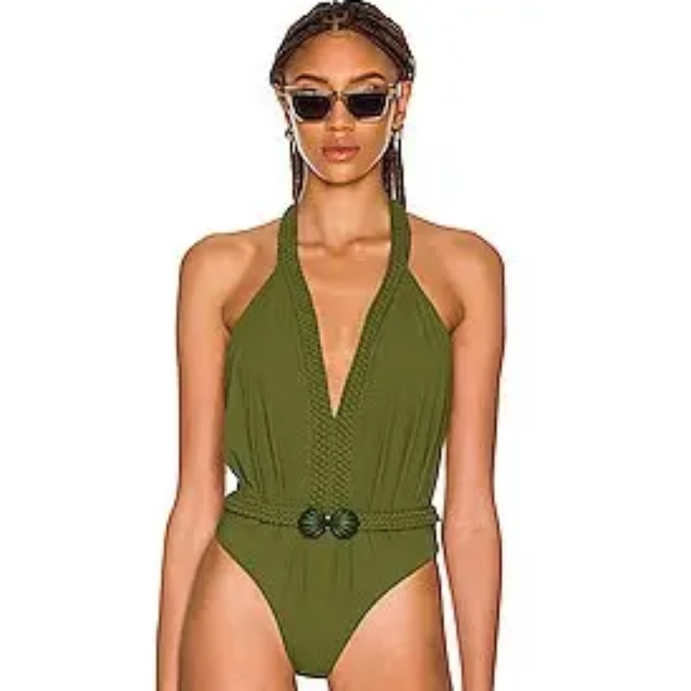 Johanna Ortiz Seashell Hunting One Piece Swimsuit in Basil Green SZ S NEW